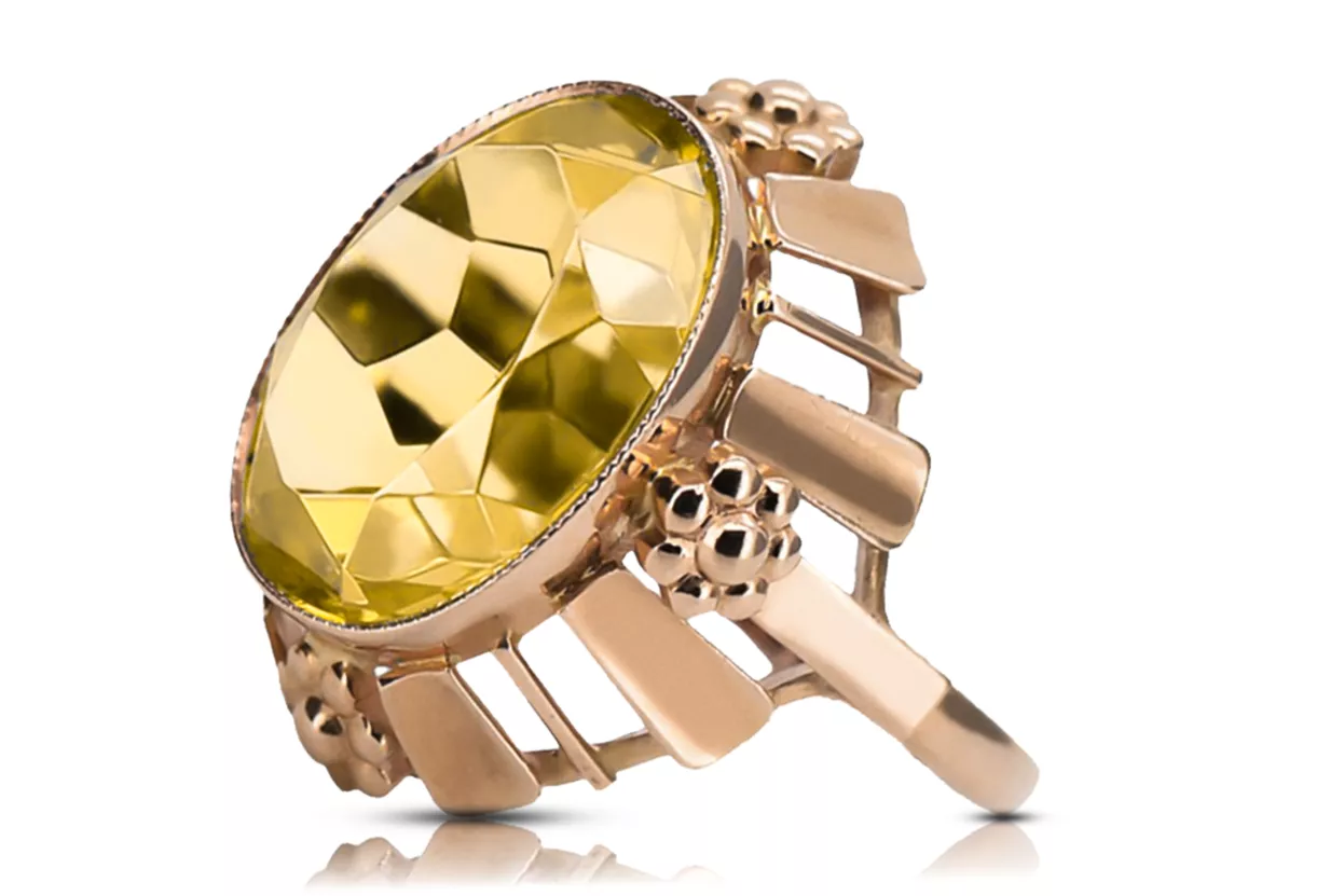 Vintage styl prsten žlutý perydot originální vinobraní 14k produkt s růžovým zlatem VRC043r